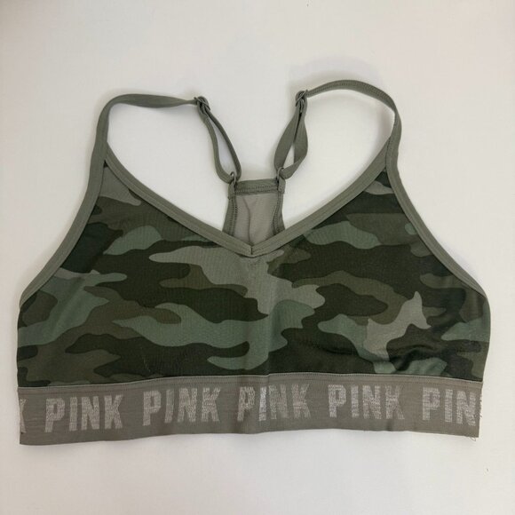 Pink Victorias Secret Ultimate Lightly Lined Camo Sports Bra S Green - Picture 1 of 4